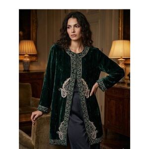 Soft Surroundings Dark Green Beaded Velvet Jacket-Size L